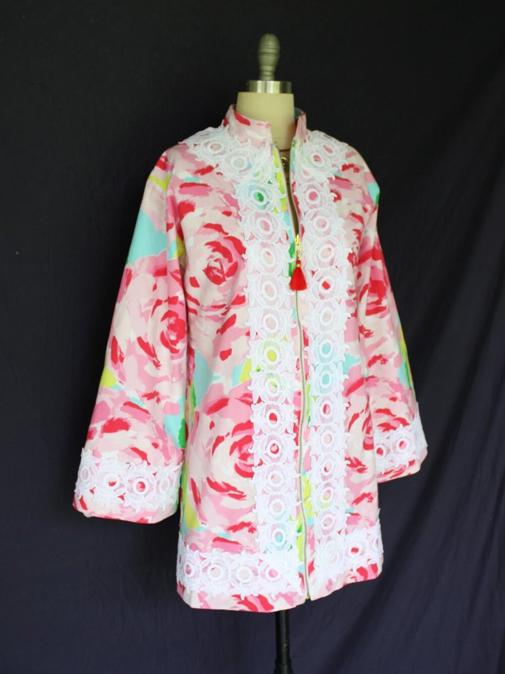 Rare custom Lilly Pulizer caftan tunic kimono dress First Impression lace tassel - Picture 2 of 10